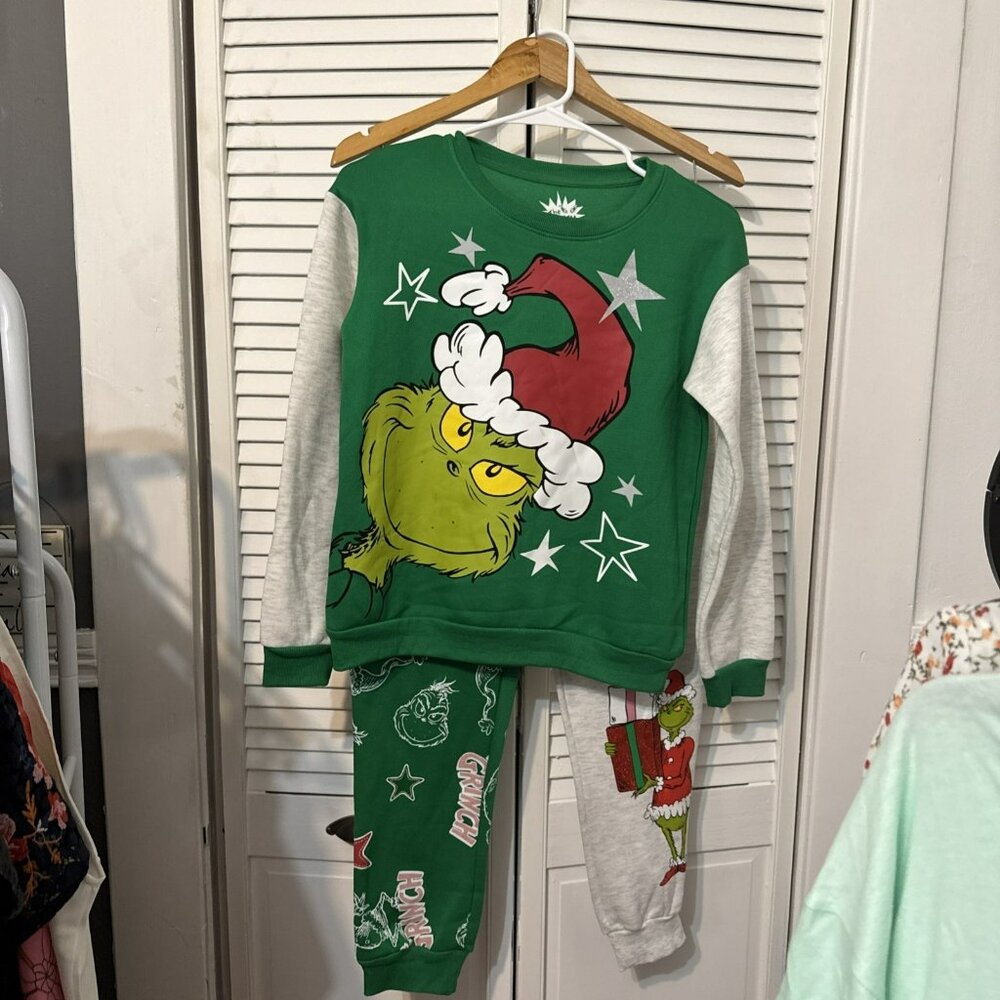 NWT The Grinch Cotton 2 Piece Set Jogger Sweatsuit Sweatpants & Crewneck XL Red